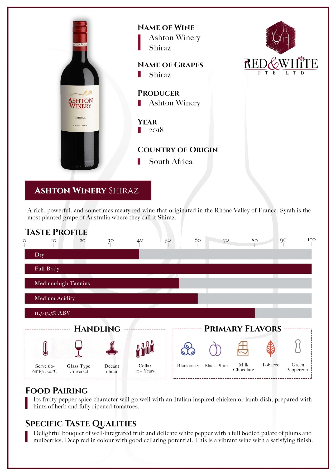 Ashton Winery Shiraz 2018
