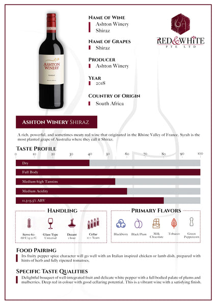 Ashton Winery Shiraz 2018