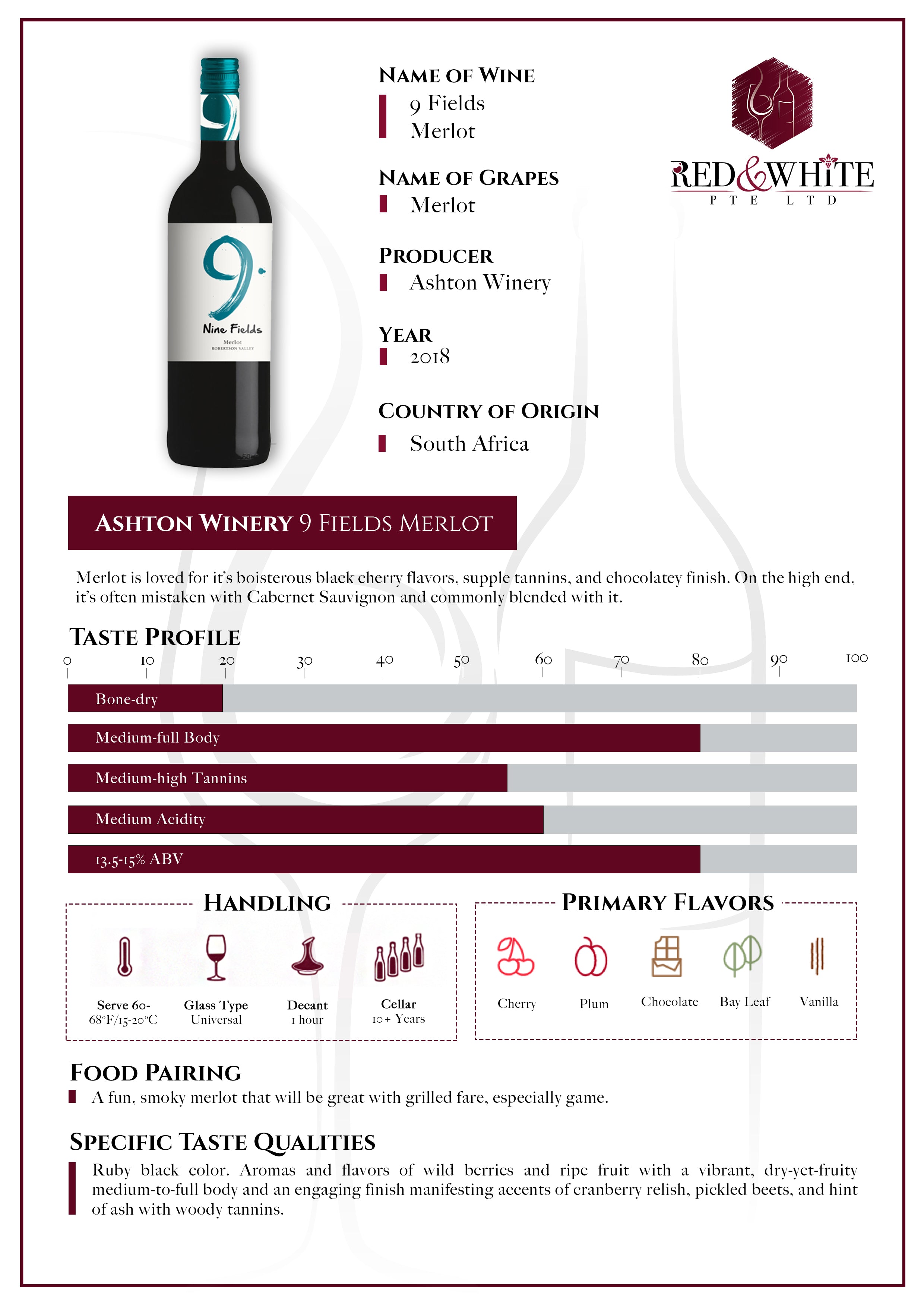 Ashton Winery 9 Fields Merlot 2018