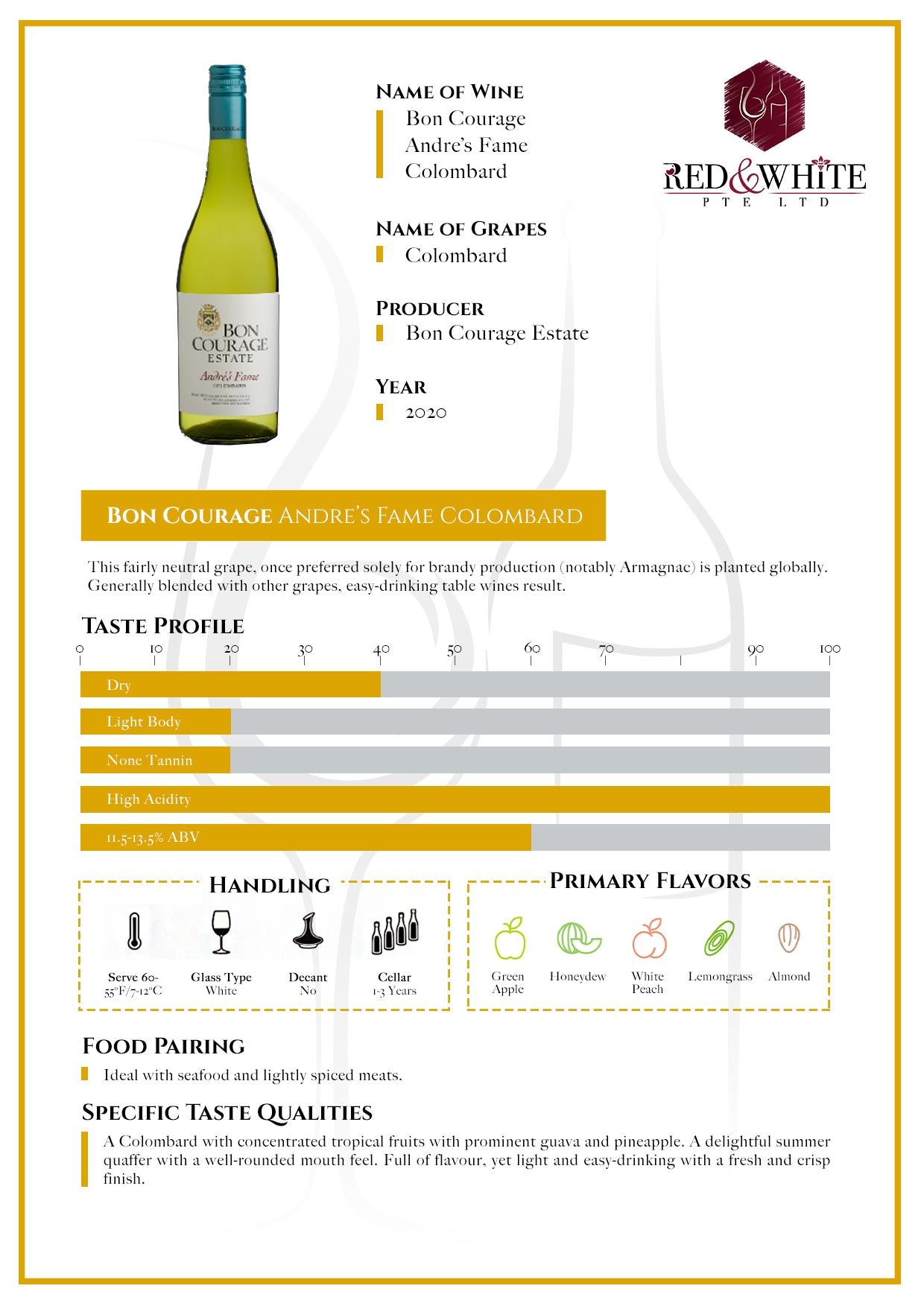 Bon Courage Andra's Fame Colombard 2020