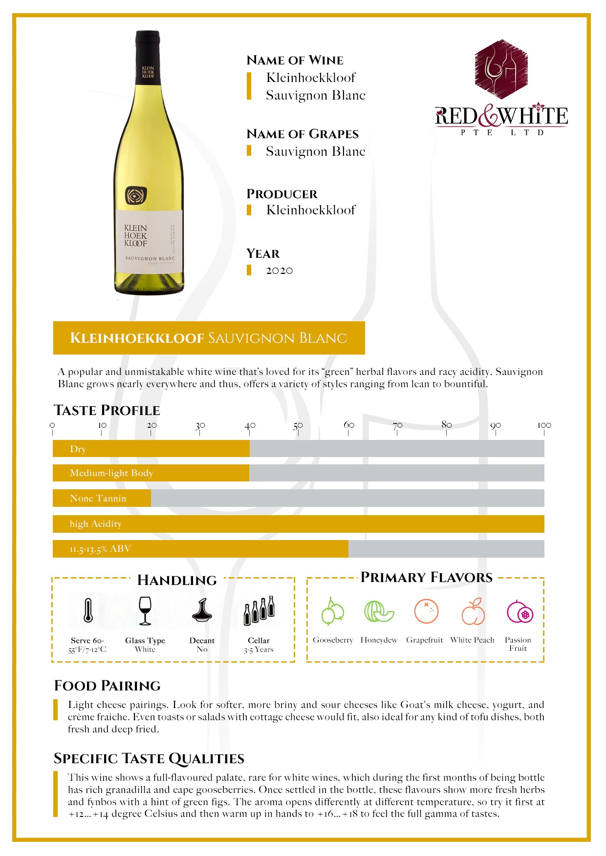 Kleinhoekkloof Sauvignon Blanc 2020