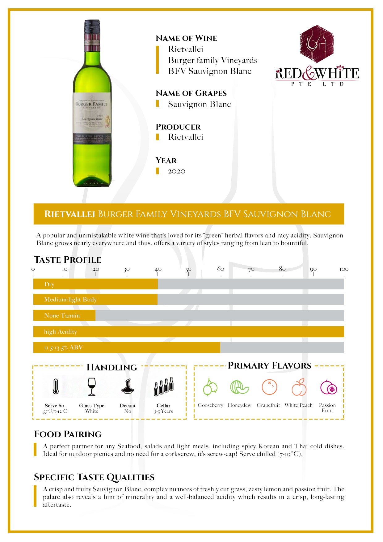 Rietvallei Burger Family Vineyards BFV Sauvignon Blanc 2020