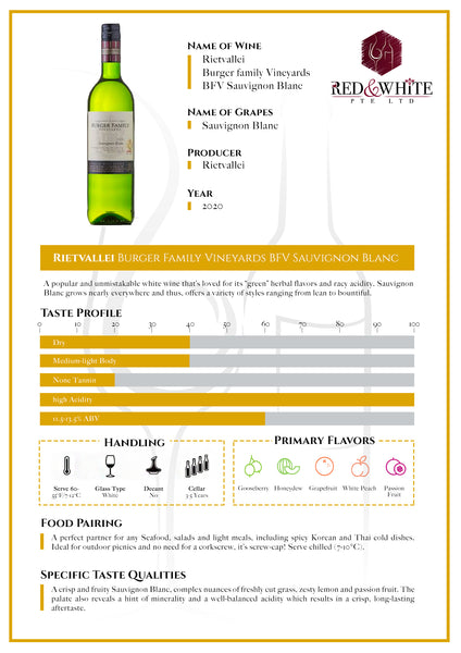 Rietvallei Burger Family Vineyards BFV Sauvignon Blanc 2020