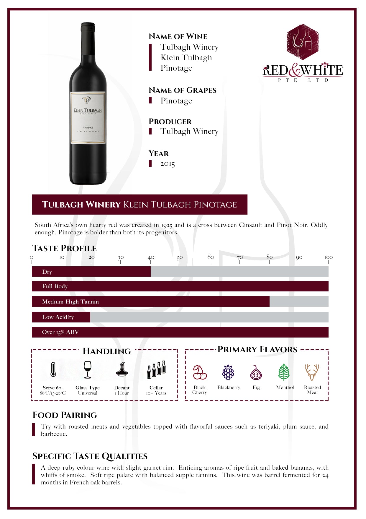 Tulbagh Winery Klein Tulbagh Pinotage 2015
